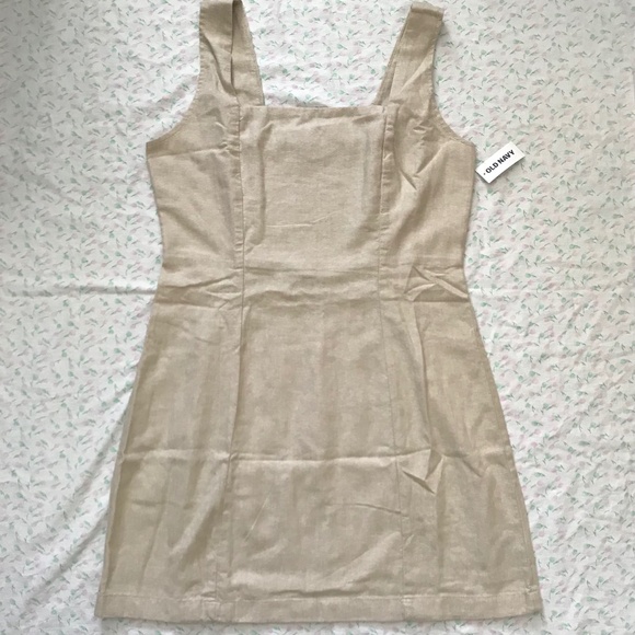 NWT Old Navy Square Neck Linen Blend Mini Dress Tan Brown M Petite - Picture 1 of 16